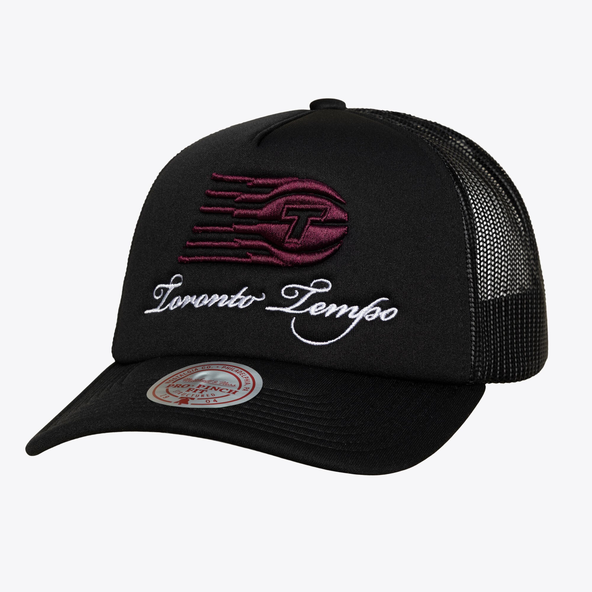 Unisex Mitchell & Ness Black Toronto Tempo Script Pro Pinch Adjustable Trucker Hat