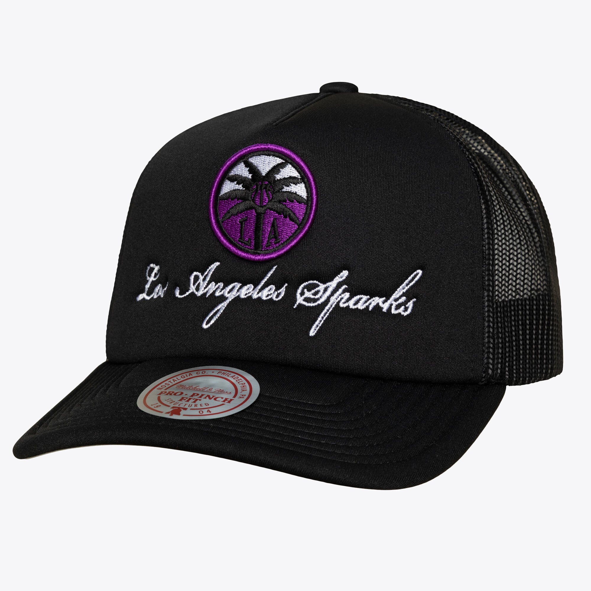 Unisex Mitchell & Ness Black Los Angeles Sparks Script Pro Pinch Adjustable Trucker Hat