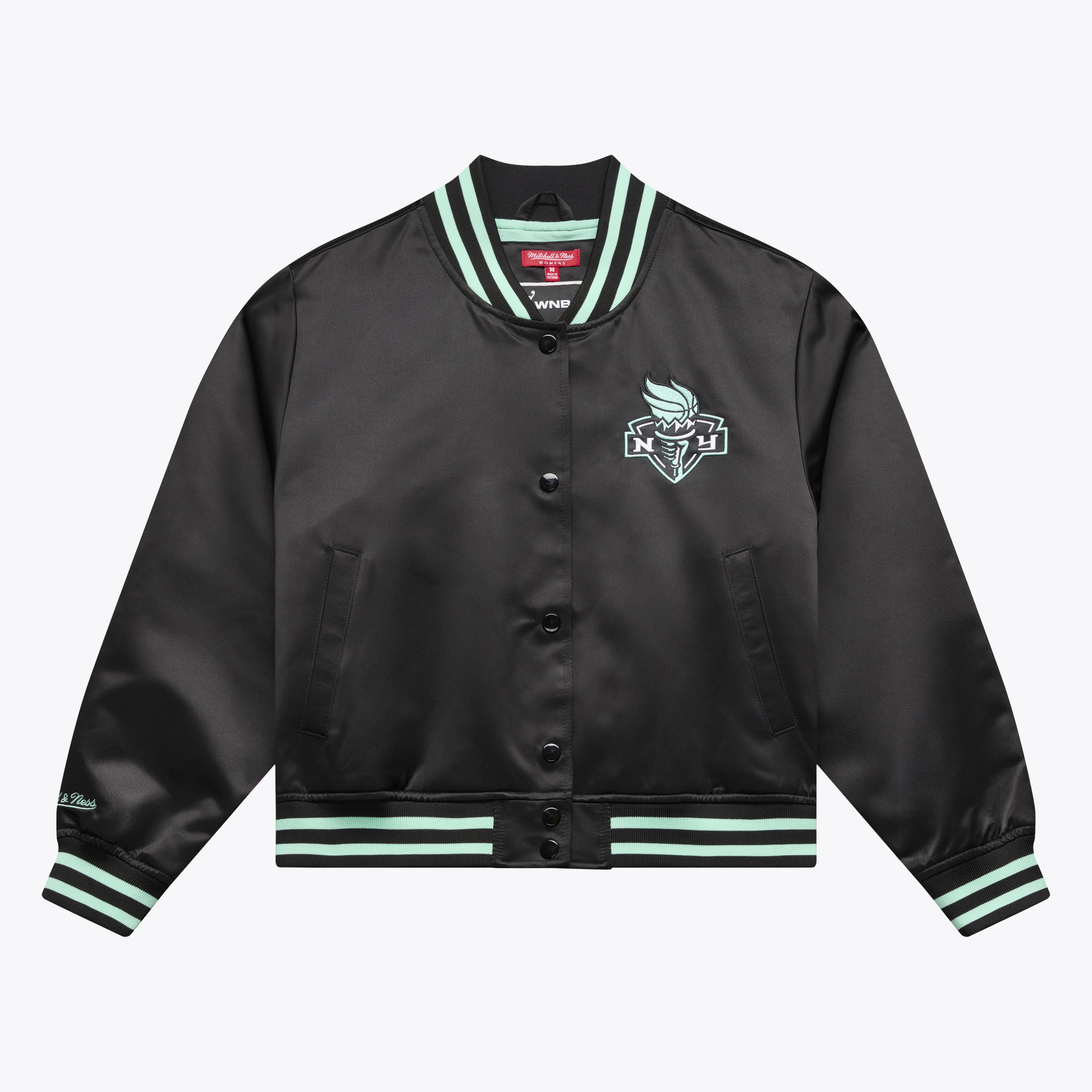 Women’s Mitchell & Ness  Black New York Liberty Lightweight Cropped Satin Jacket