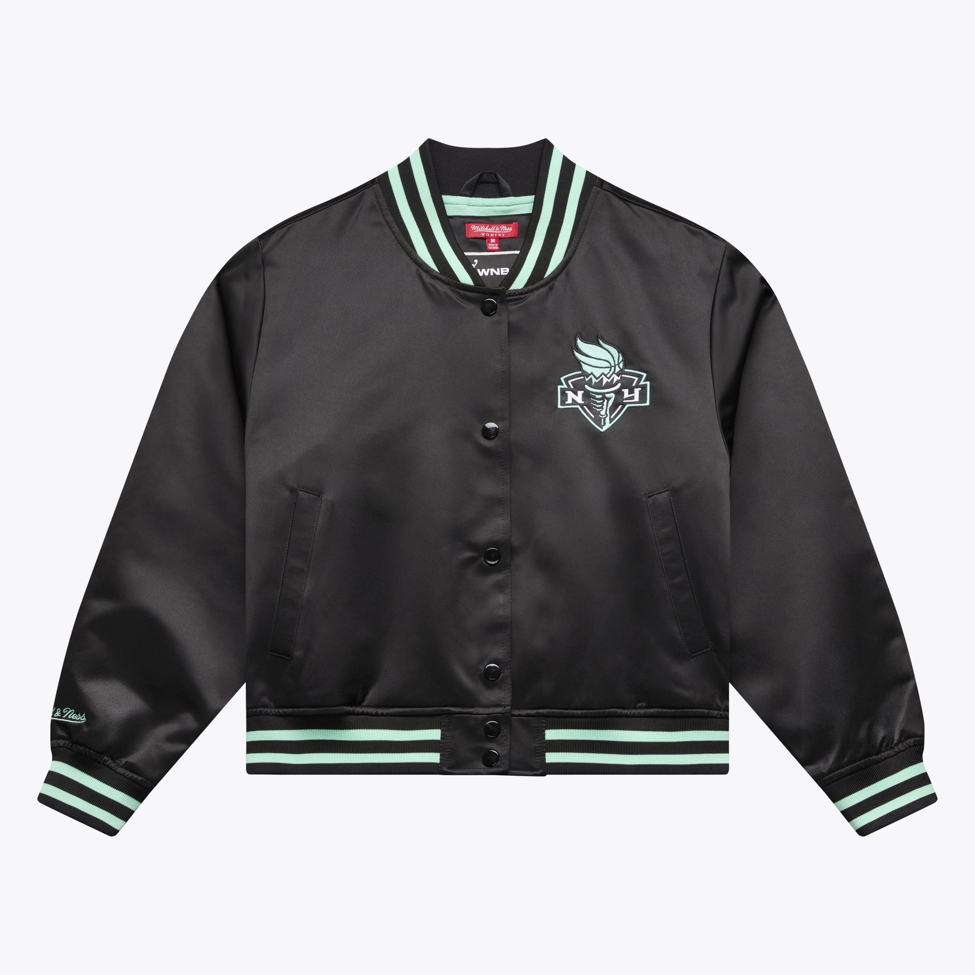 Women's Mitchell & Ness  Black New York Liberty Lightweight Cropped Satin Jacket