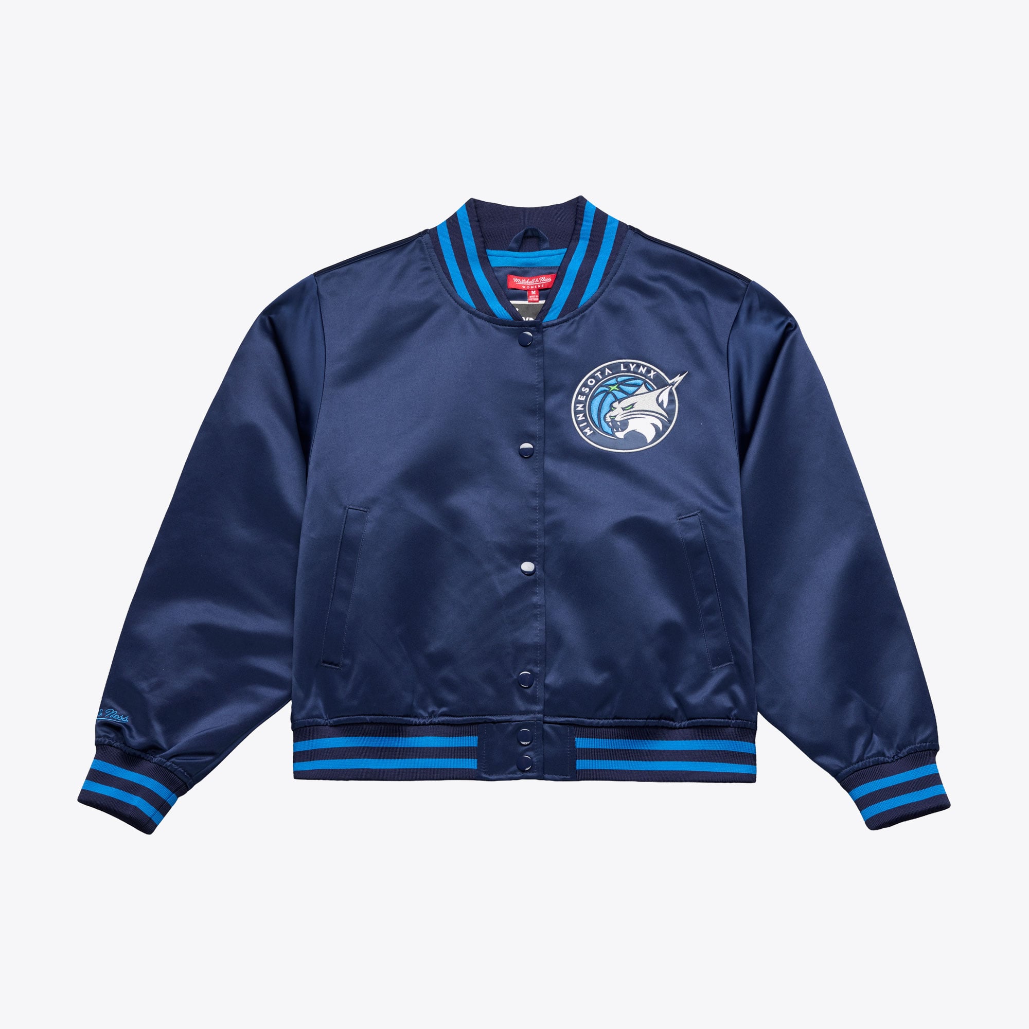 Women's Mitchell & Ness Navy Minnesota Lynx Lightweight Cropped Full Snap Satin Jacket
