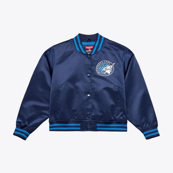 Women's Mitchell & Ness  Navy Minnesota Lynx Lightweight Cropped Full Snap Satin Jacket