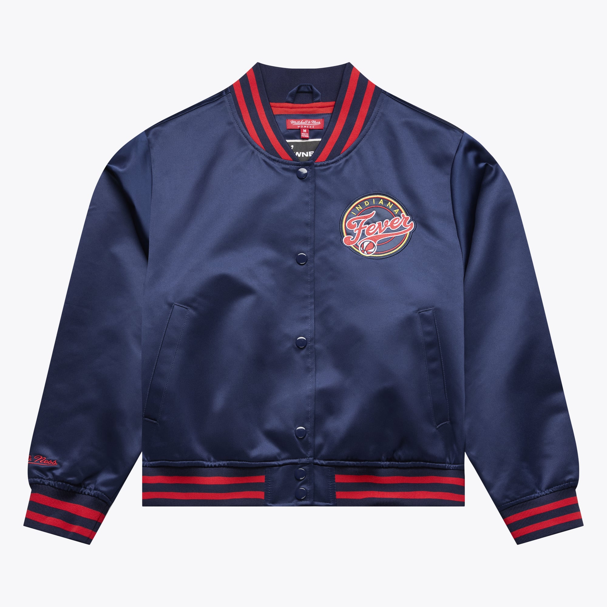 Women's Mitchell & Ness  Navy Indiana Fever Lightweight Cropped Satin Jacket