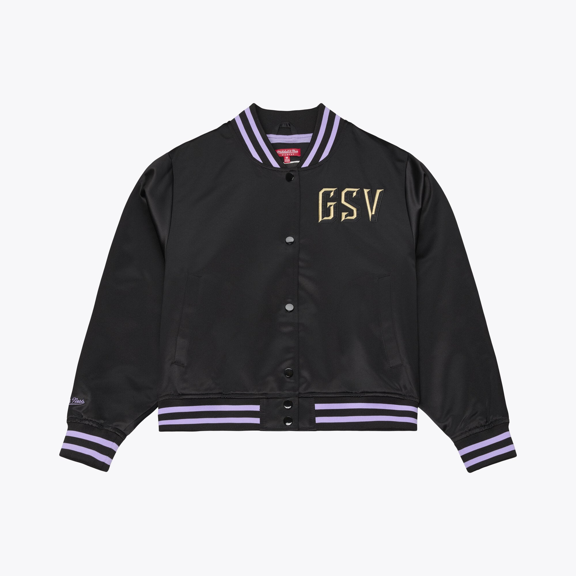 Women's Mitchell & Ness  Black Golden State Valkyries Lightweight Cropped Satin Jacket