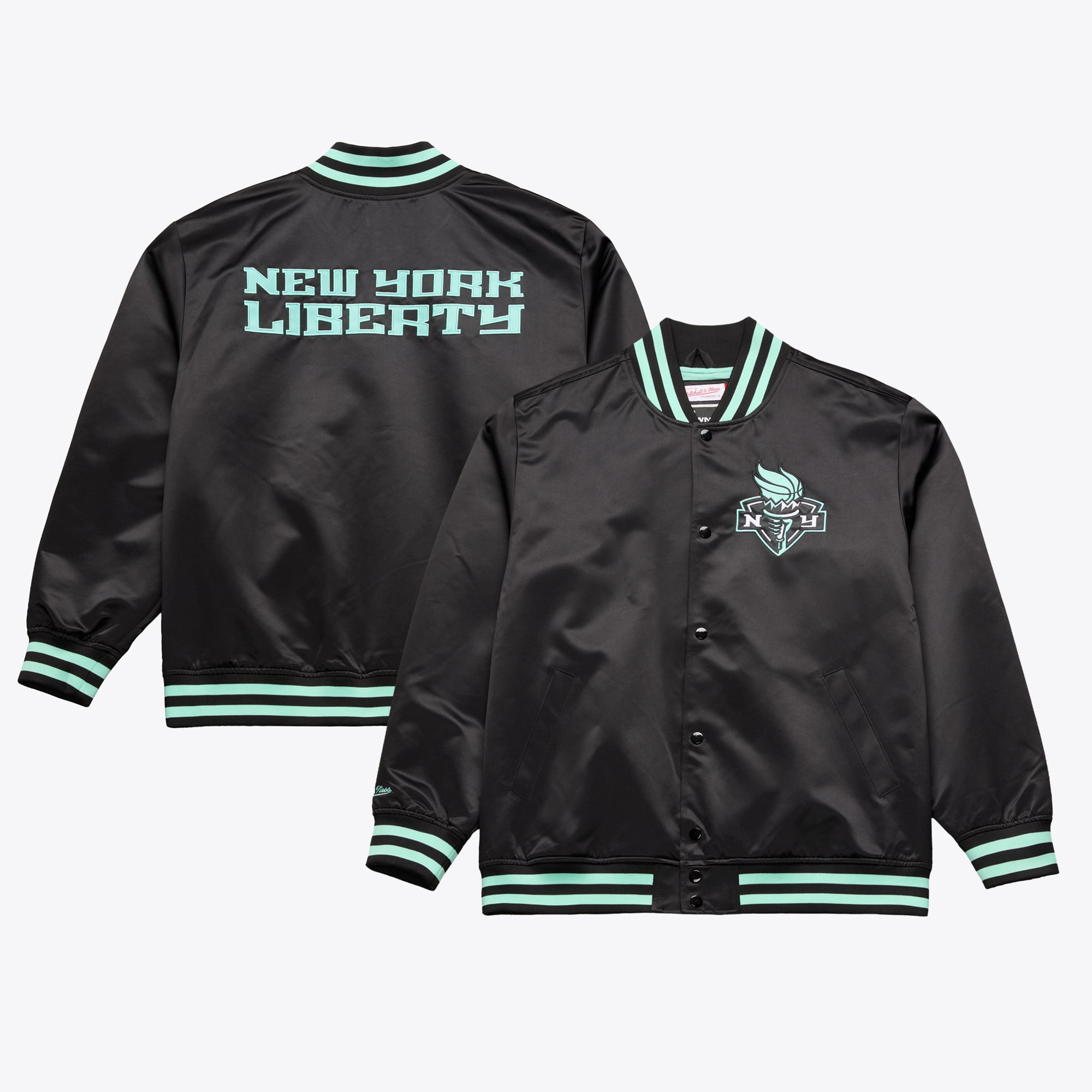 Men's Mitchell & Ness Black New York Liberty Lightweight Full Snap Satin Jacket