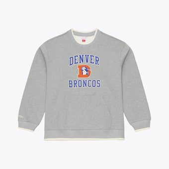 Men's Mitchell & Ness  Heather Gray Denver Broncos Premium Essentials Crew Sweatshirt