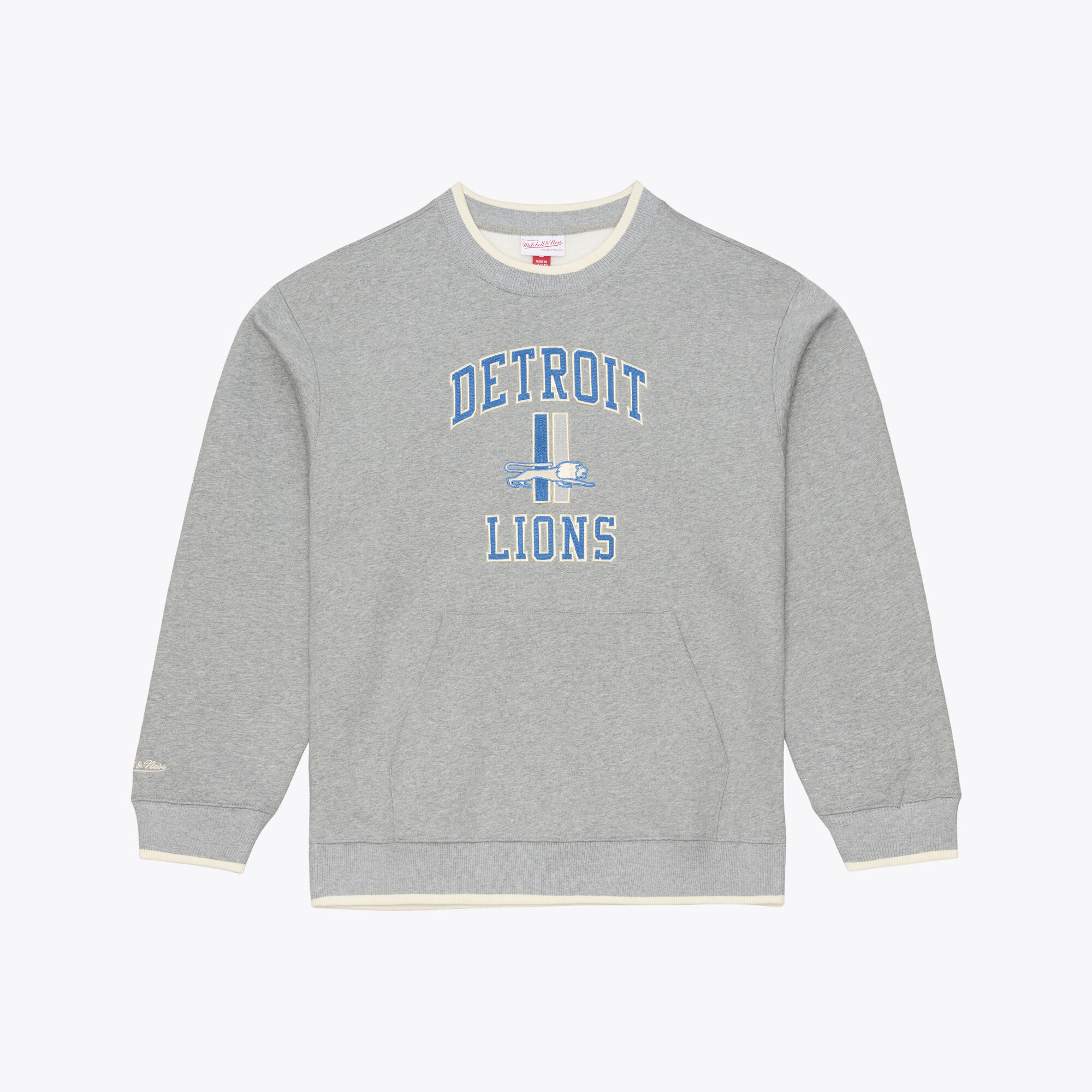 Men's Mitchell & Ness  Heather Gray Detroit Lions Premium Essentials Crew Sweatshirt