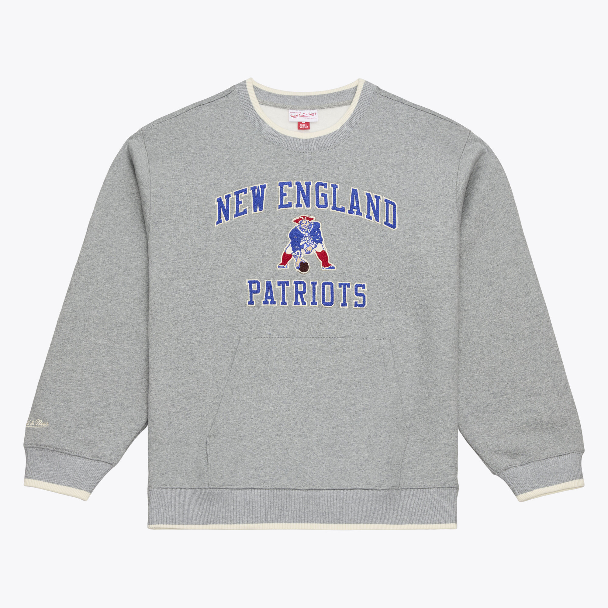Men's Mitchell & Ness  Heather Gray New England Patriots Premium Essentials Crew Sweatshirt
