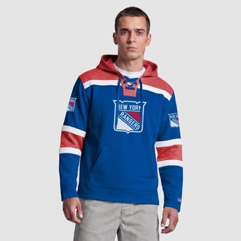 Men's Champion  Blue New York Rangers Lacer Fleece Hockey Hoodie