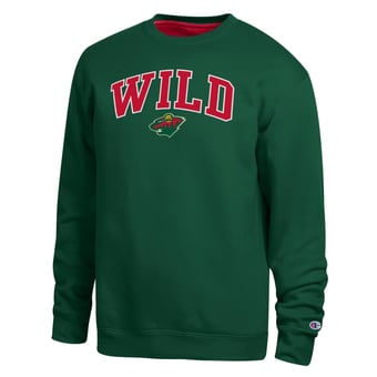 Men's Champion Green Minnesota Wild Contrast Sweatshirt