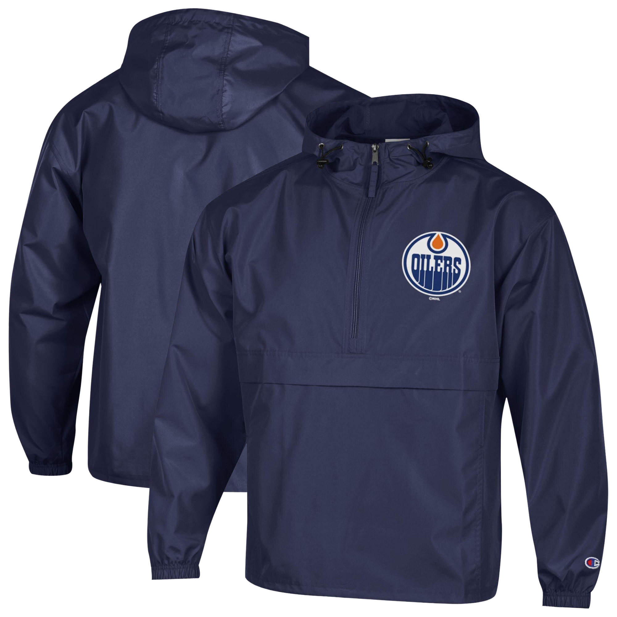 Men's Champion  Navy Edmonton Oilers Packable Windbreaker Half-Zip Jacket
