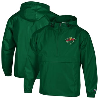 Men's Champion  Green Minnesota Wild Packable Windbreaker Half-Zip Jacket