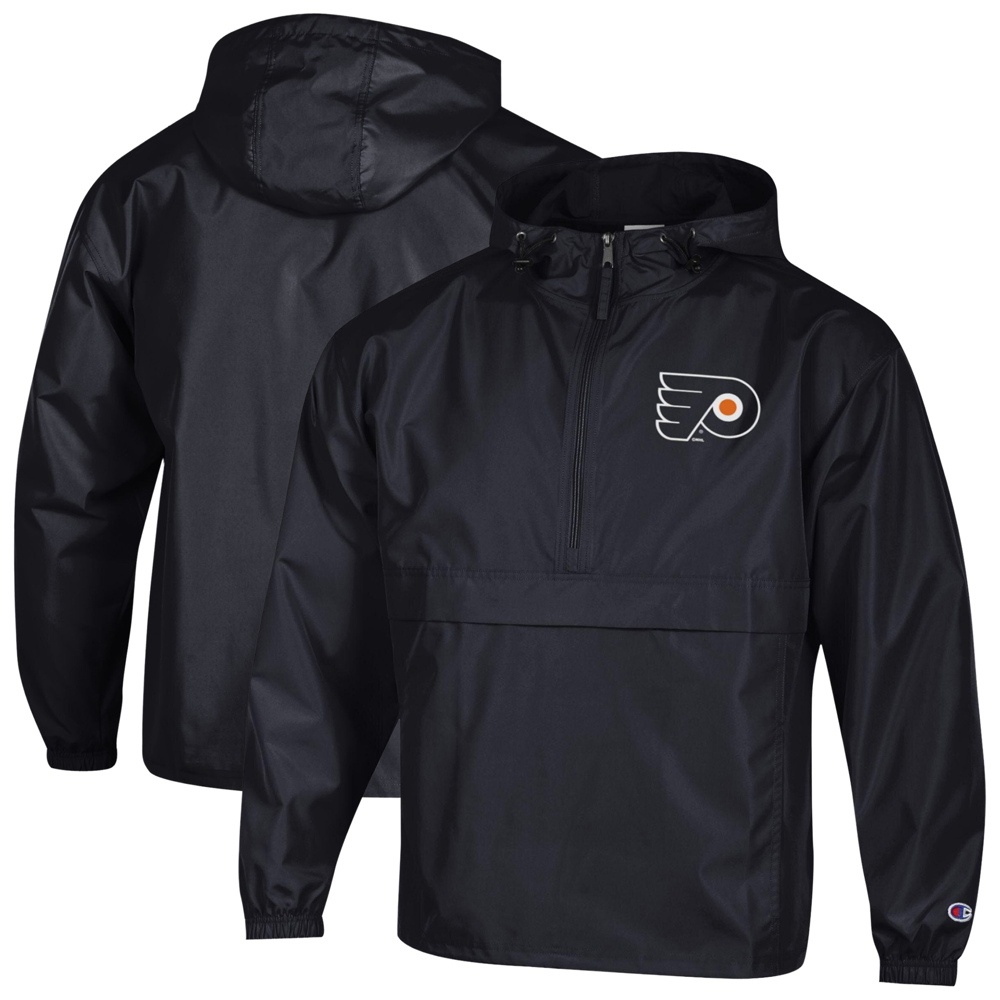 Men's Champion  Black Philadelphia Flyers Packable Windbreaker Half-Zip Jacket