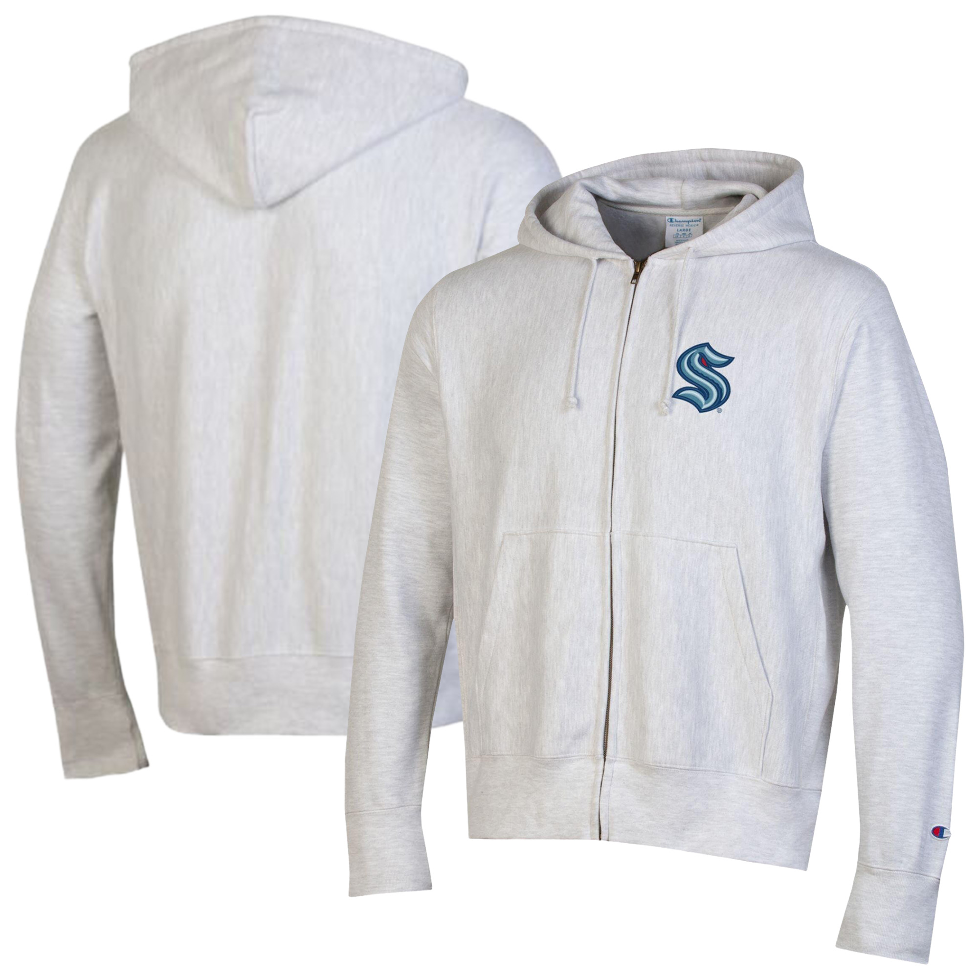 Men's Champion Silver Seattle Kraken Reverse Weave Full-Zip Hooded Jacket