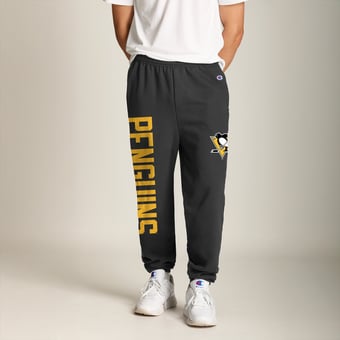 Men's Champion Black Pittsburgh Penguins Powerblend Banded Fleece Sweatpants