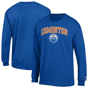 Men's Champion  Royal Edmonton Oilers Jersey Long-Sleeve T-Shirt