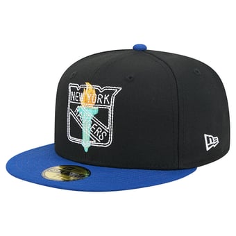 Men's New Era Black/Blue New York Rangers City Icon Stitched Overlay 59FIFTY Fitted Hat