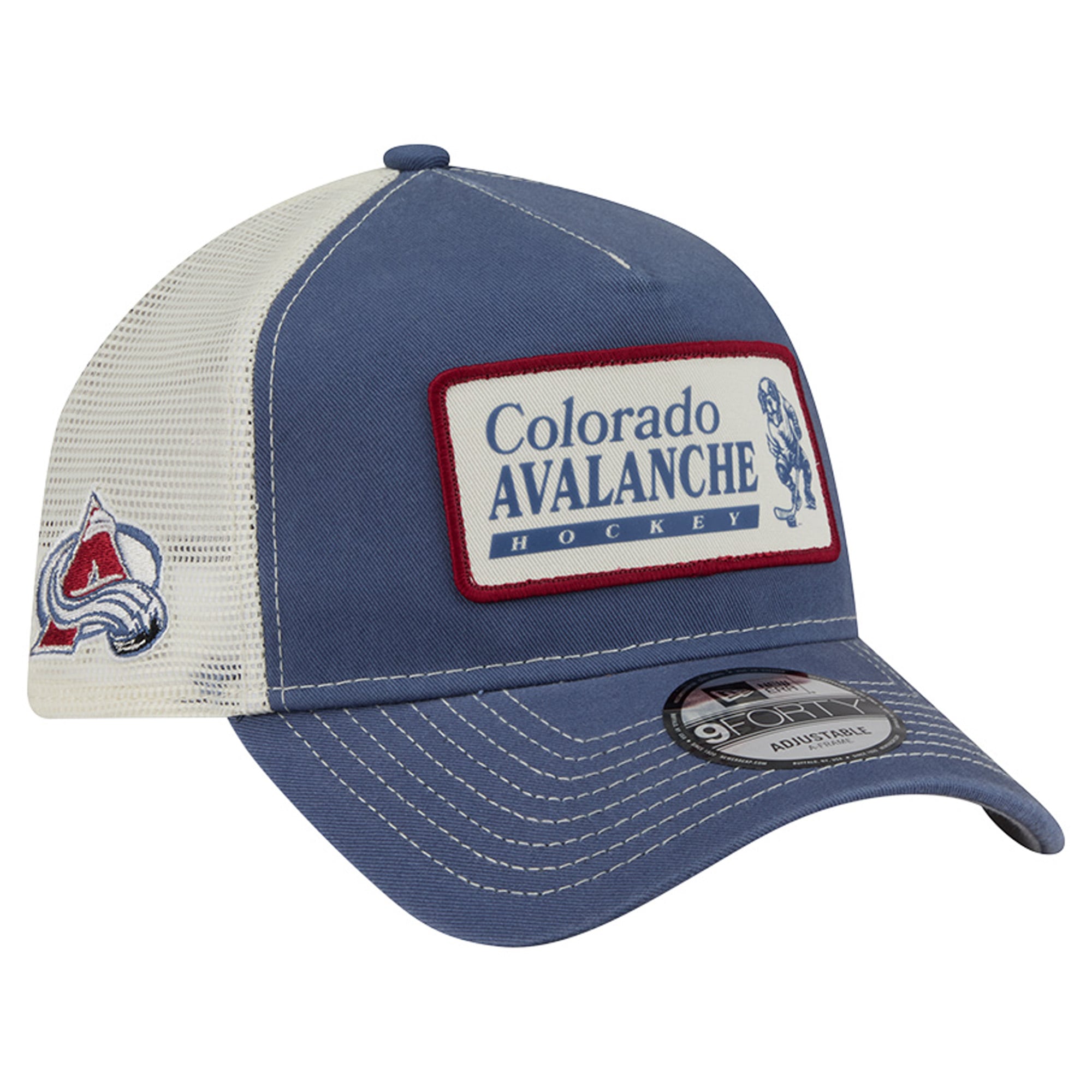 Men's New Era Navy/White Colorado Avalanche Skater Patch A-Frame 9FORTY Adjustable Trucker Hat