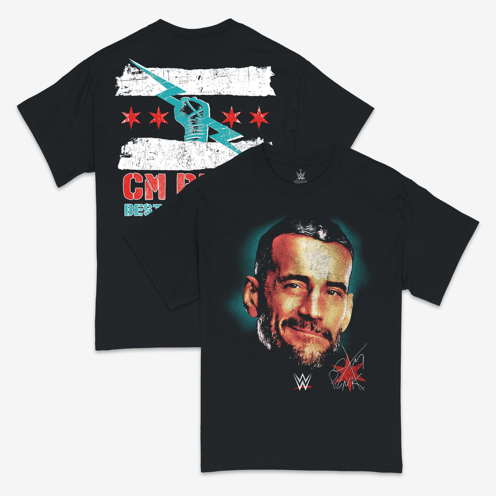 Men's Ripple Junction  Black CM Punk Portrait Graphic T-Shirt