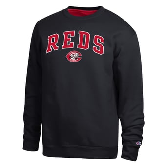 Men's Champion  Black Cincinnati Reds Fleece Crew Sweatshirt