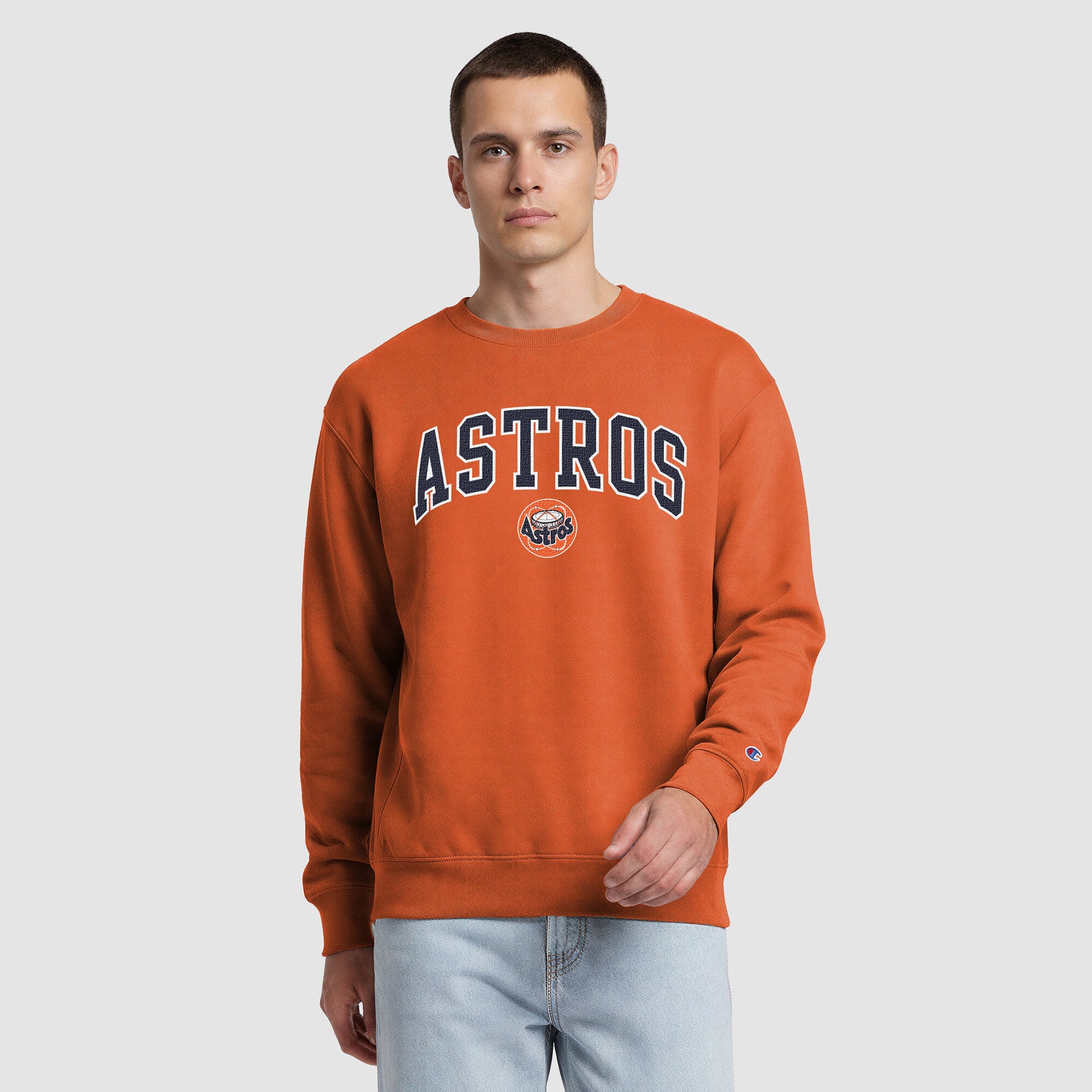 Men's Champion  Orange Houston Astros Fleece Crew Sweatshirt