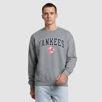 Men's Champion  Heather Gray New York Yankees Fleece Crew Sweatshirt