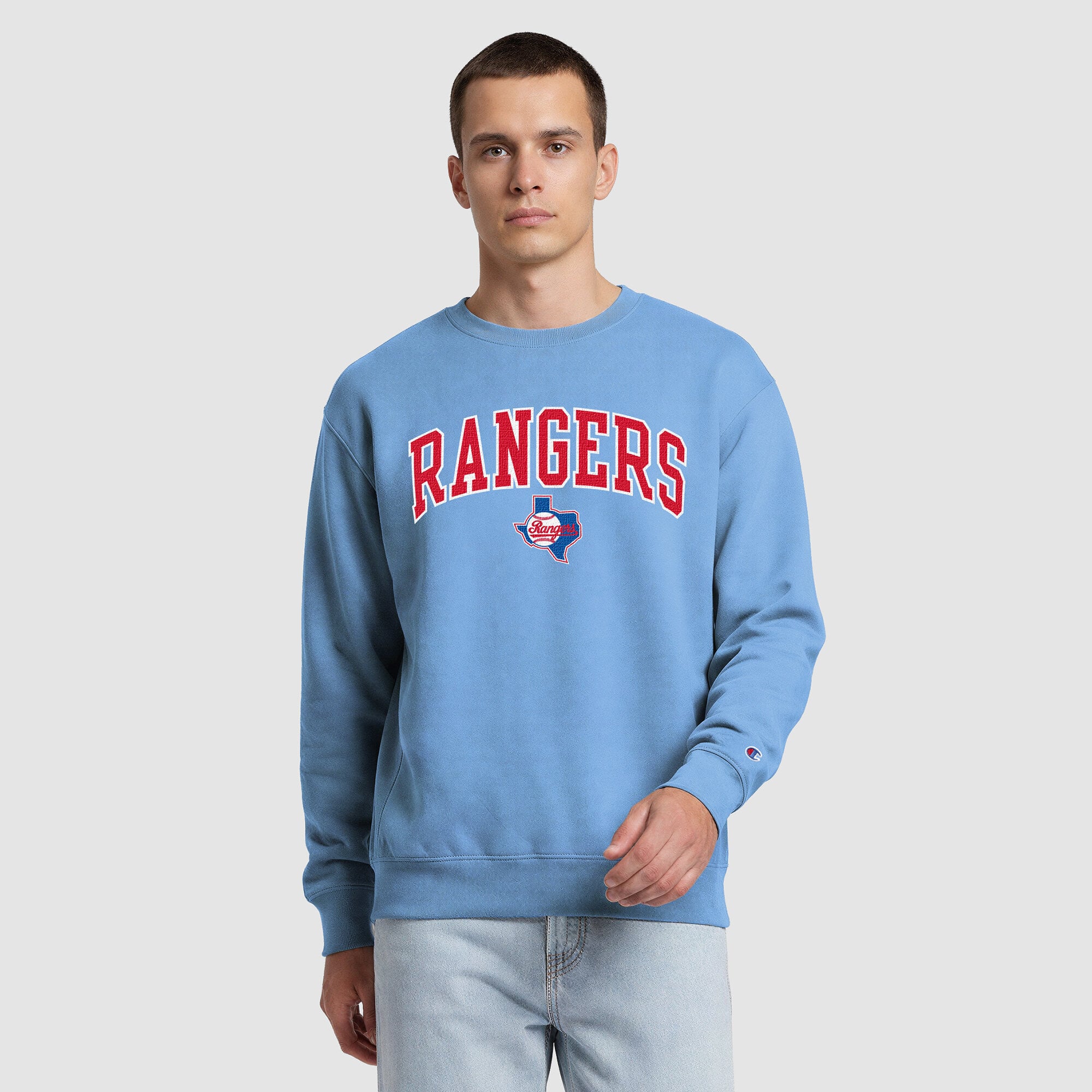 Men's Champion  Light Blue Texas Rangers Fleece Crew Sweatshirt