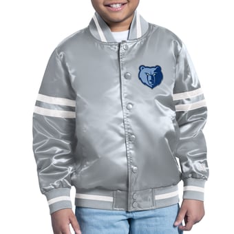 Youth Starter Gray Memphis Grizzlies Comic-Style Satin Full-Snap Varsity Jacket