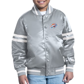 Youth Starter Gray Oklahoma City Thunder Comic-Style Satin Full-Snap Varsity Jacket