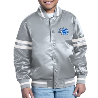 Youth Starter Gray Orlando Magic Comic-Style Satin Full-Snap Varsity Jacket