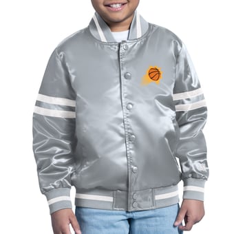 Youth Starter Gray Phoenix Suns Comic-Style Satin Full-Snap Varsity Jacket