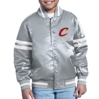 Youth Starter Gray Cleveland Cavaliers Comic-Style Satin Full-Snap Varsity Jacket