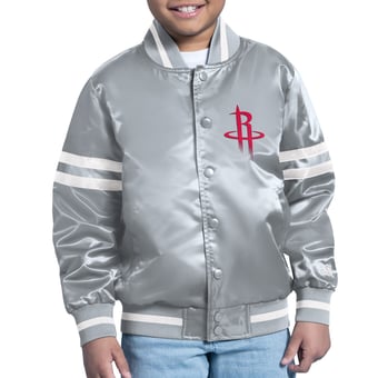 Youth Starter Gray Houston Rockets Comic-Style Satin Full-Snap Varsity Jacket