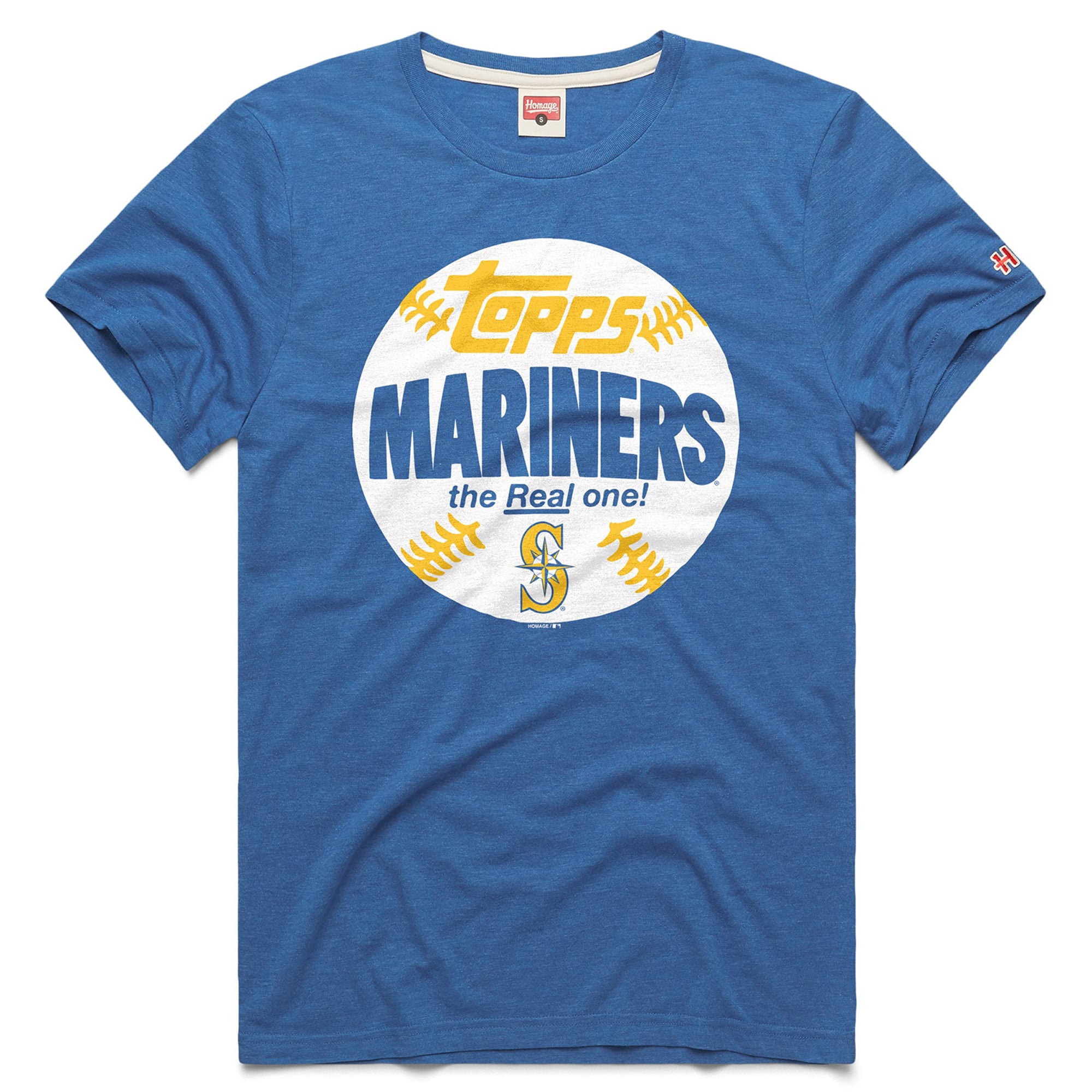 Men's Homage  Royal Seattle Mariners MLB x Topps Baseball The Real One Tri-Blend T-Shirt
