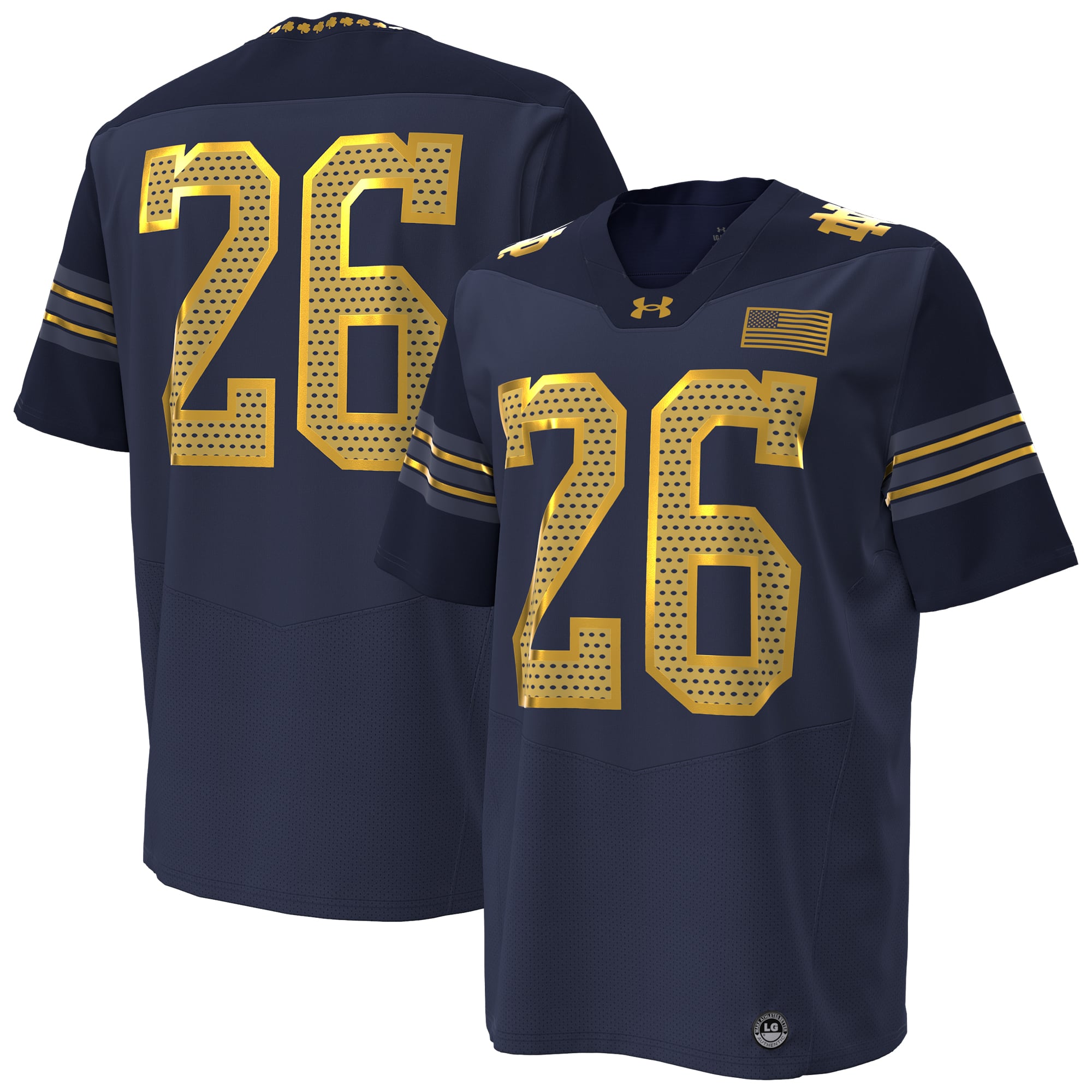 Men's Under Armour #26 Navy Notre Dame Fighting Irish 2026 Shamrock Series Replica Football Jersey