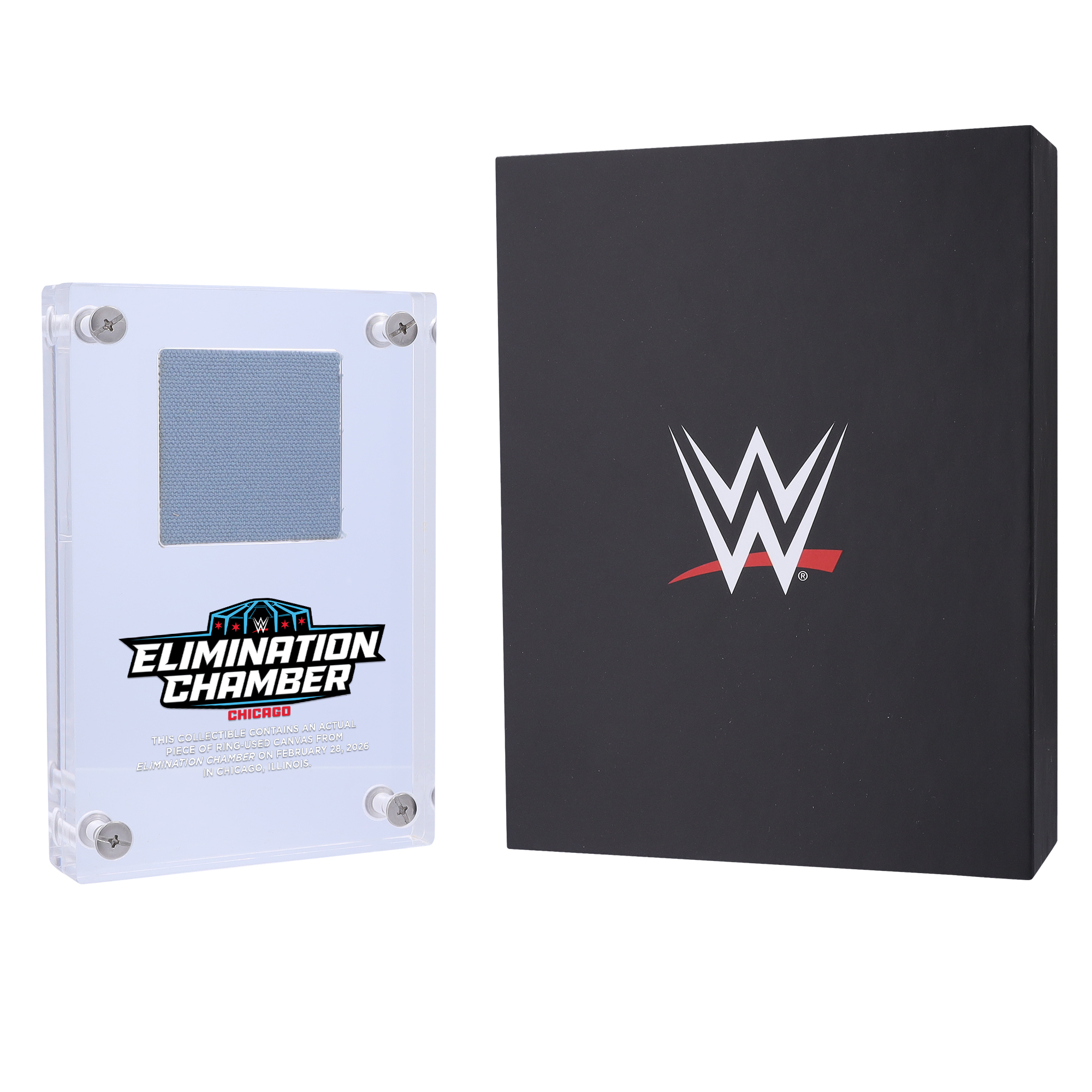 2026 WWE Elimination Chamber Acrylic Display Case with Match-Used Canvas 2026 WWE Elimination Chamber Acrylic Display Case with Match-Used Canvas