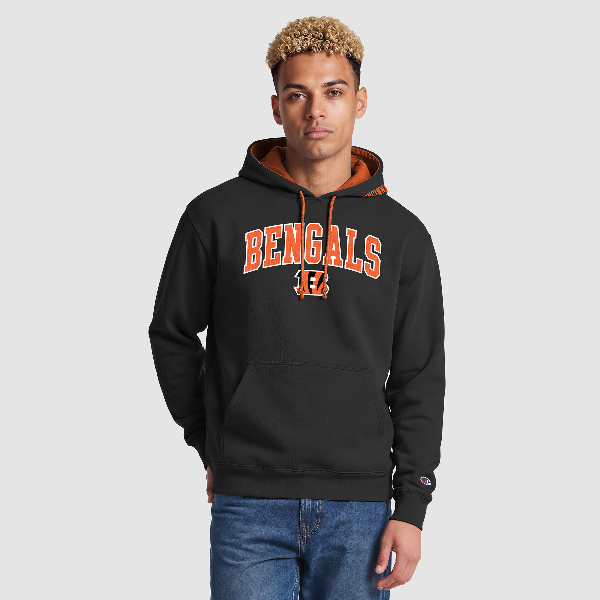 Men's Champion  Black/Orange Cincinnati Bengals Contrast Hoodie
