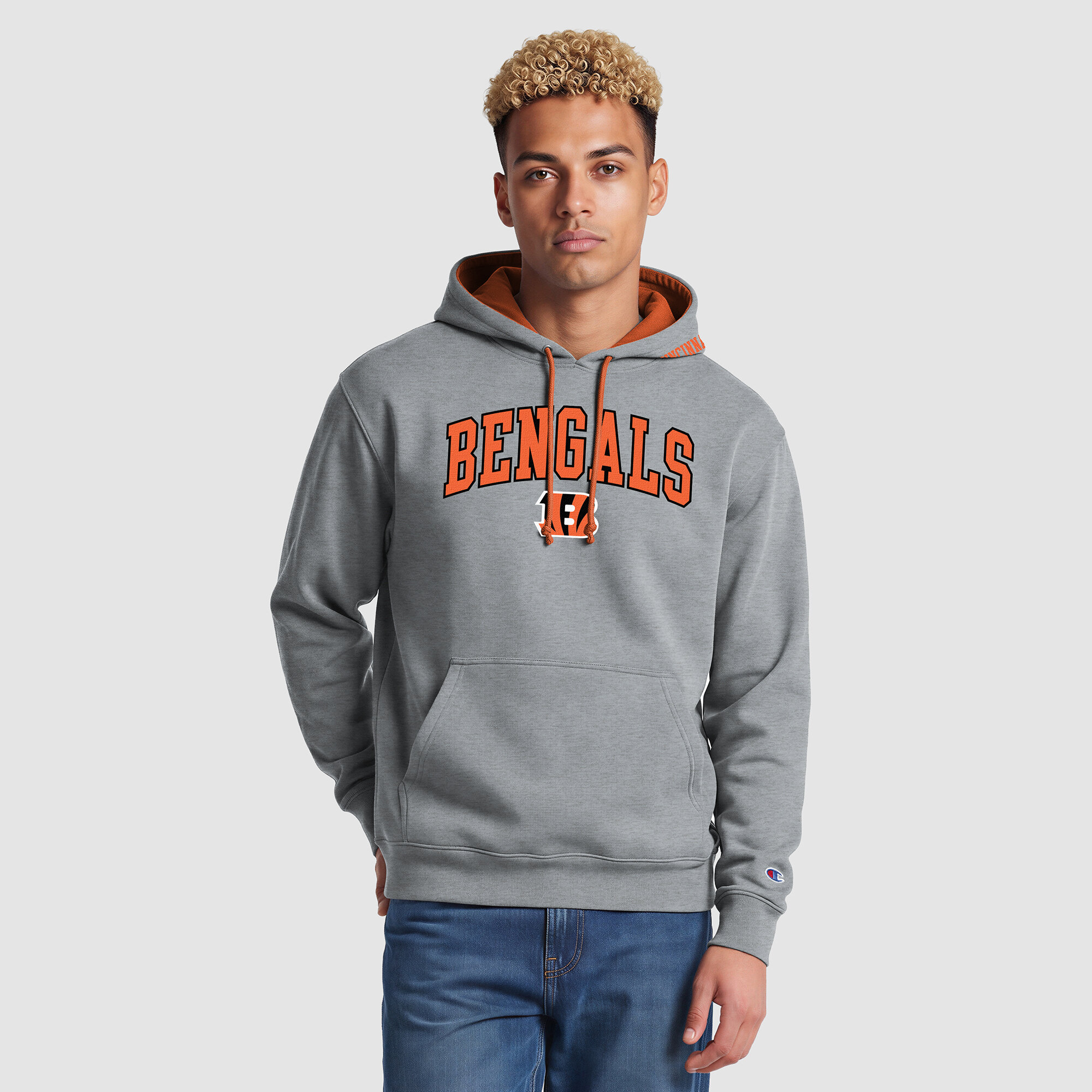 Men's Champion Heather Gray/Orange Cincinnati Bengals Contrast Hoodie
