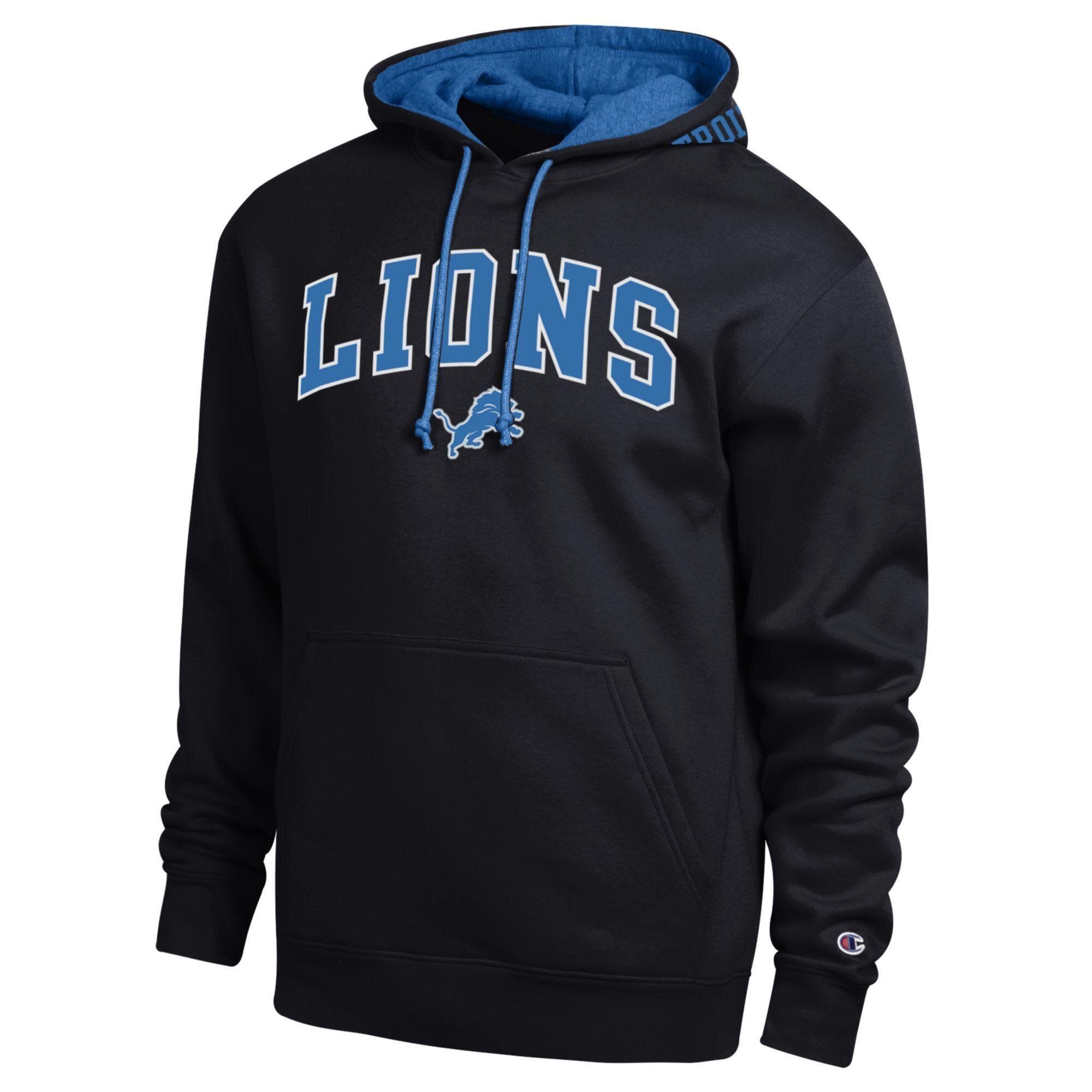 Men's Champion  Black/Blue Detroit Lions Contrast Hoodie