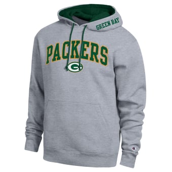 Men's Champion  Heather Gray/Green Green Bay Packers Contrast Hoodie
