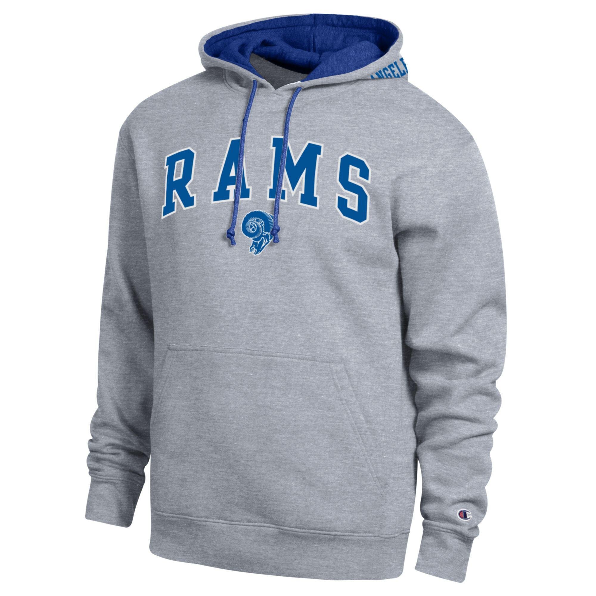 Men's Champion  Heather Gray/Royal Los Angeles Rams Contrast Hoodie