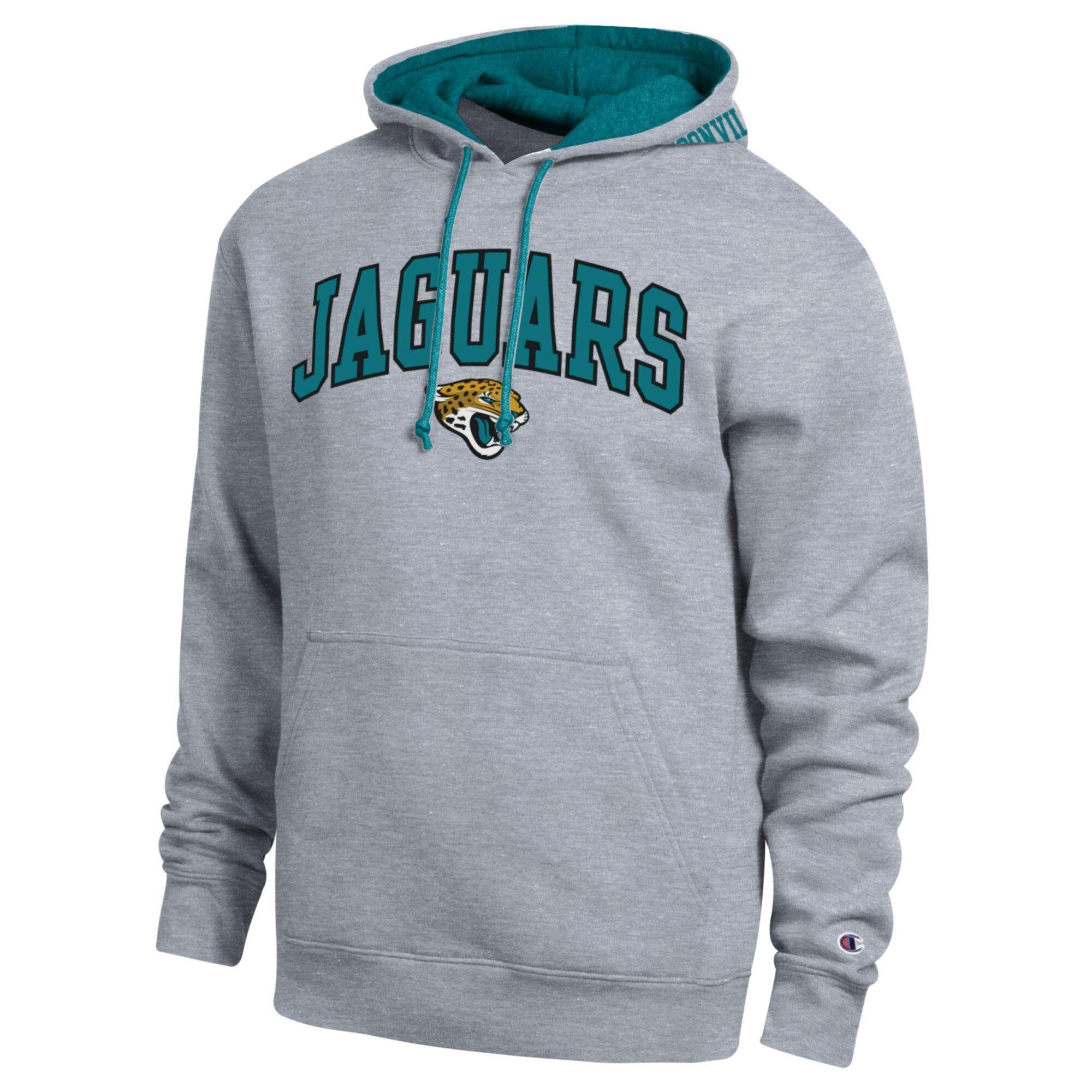 Men's Champion  Heather Gray/Teal Jacksonville Jaguars Contrast Hoodie
