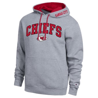Men's Champion  Heather Gray/Red Kansas City Chiefs Contrast Hoodie
