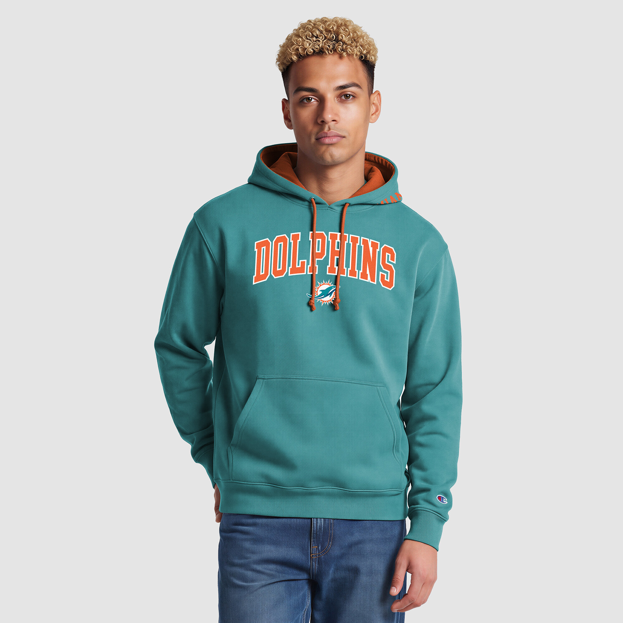 Men's Champion  Aqua/Orange Miami Dolphins Contrast Hoodie