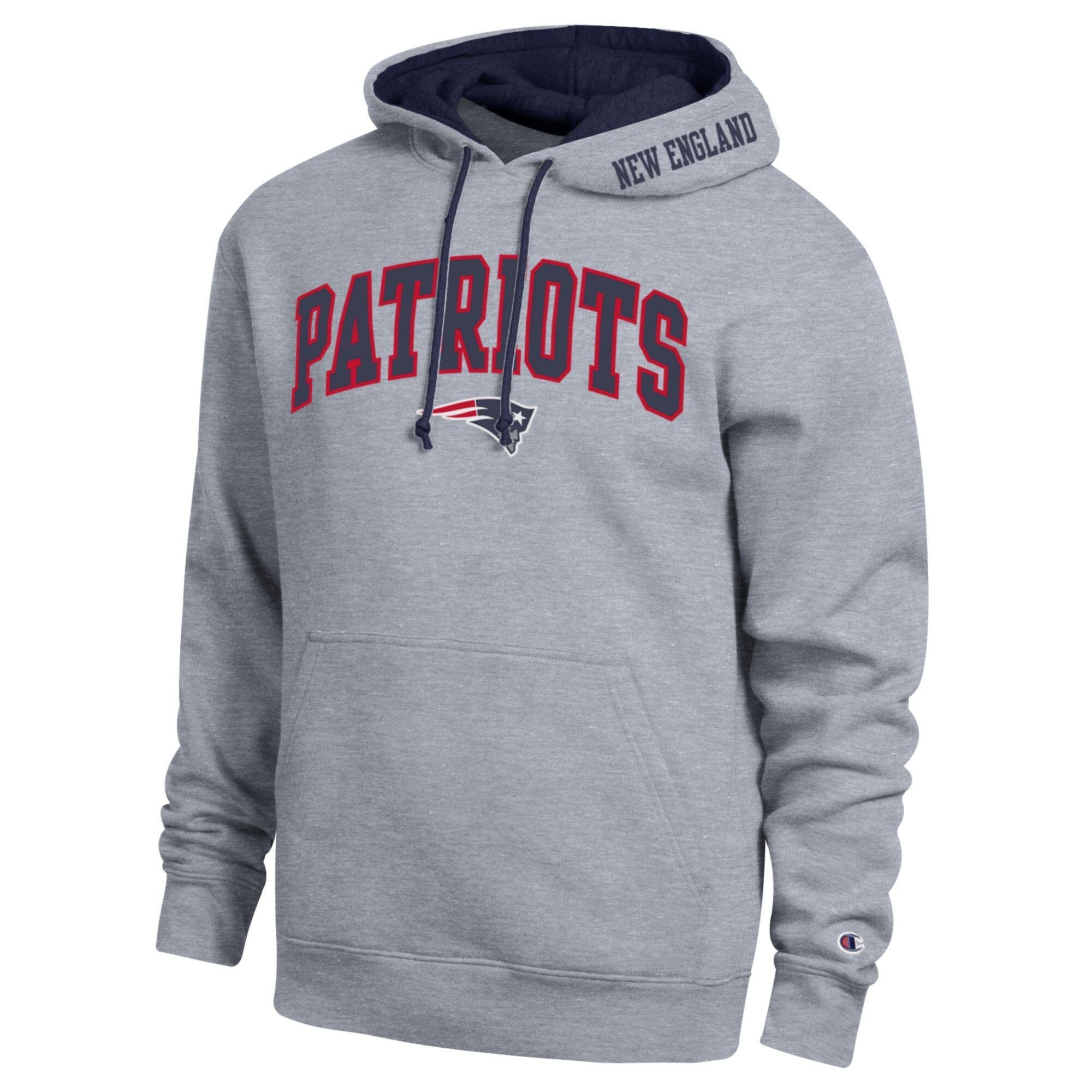 Men's Champion  Heather Gray/Navy New England Patriots Contrast Hoodie