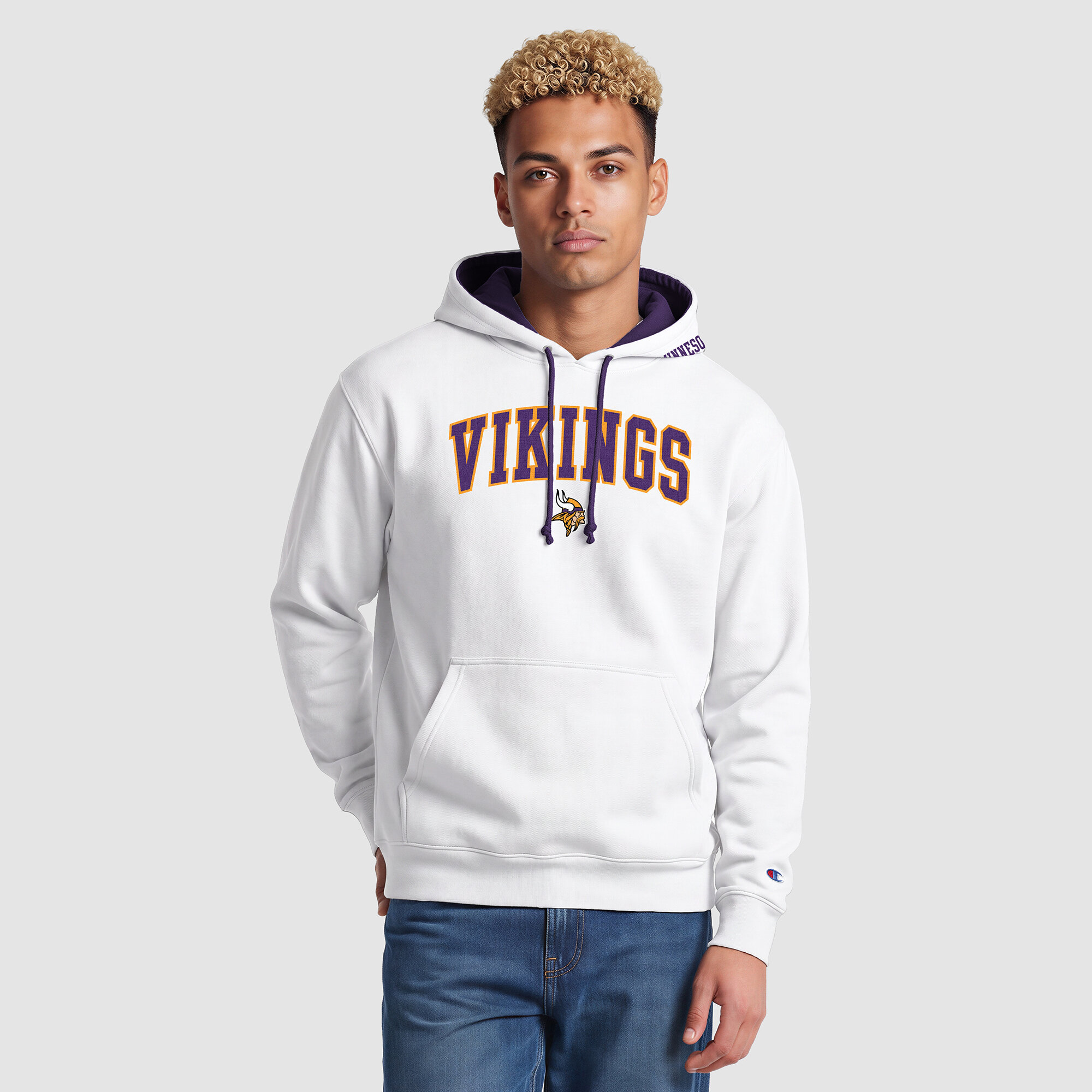 Men's Champion White/Purple Minnesota Vikings Contrast Hoodie