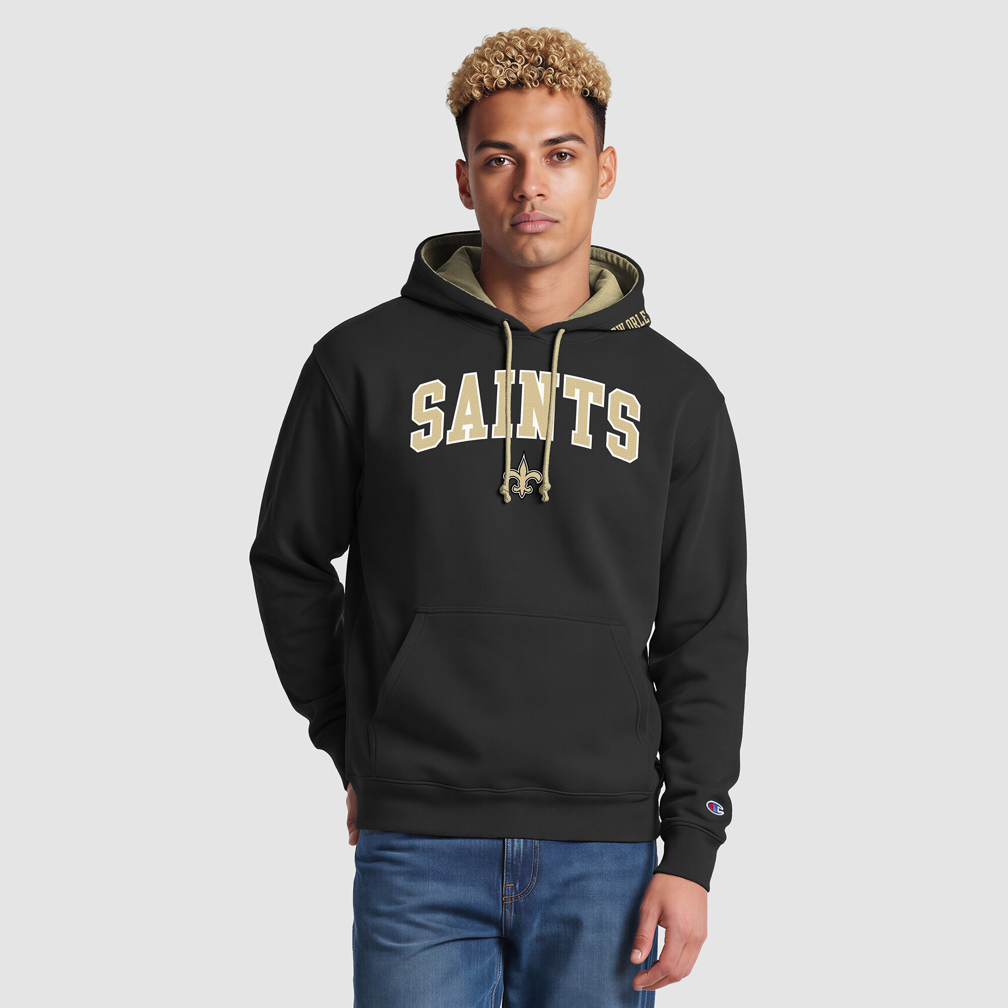 Men's Champion  Black/Gold New Orleans Saints Contrast Hoodie