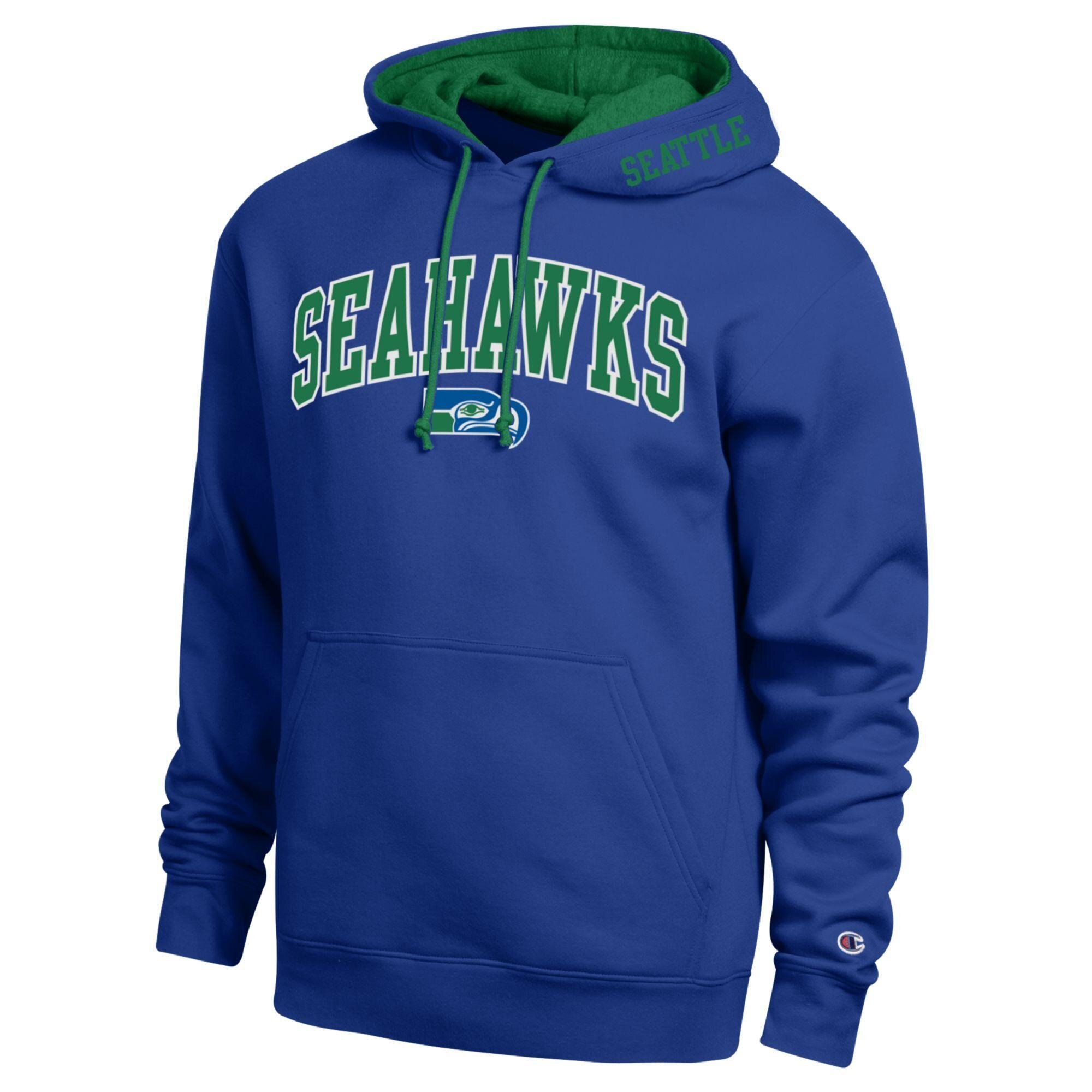 Champion Men's Royal/Green Seattle Seahawks Contrast Hoodie - Royal, Green