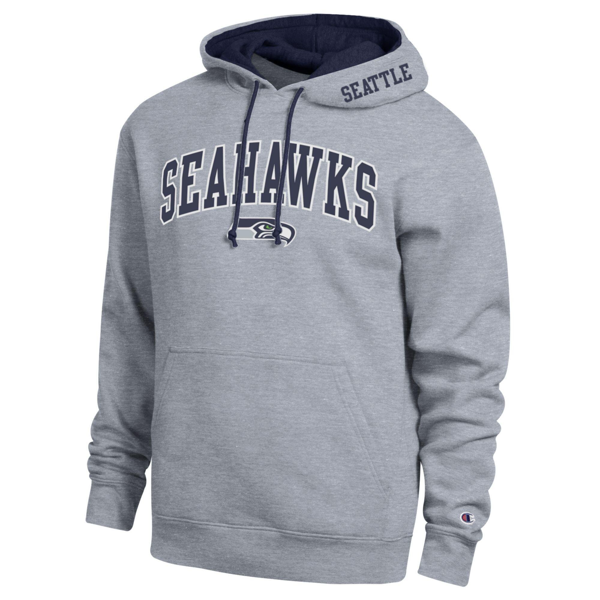 Men’s Champion Heather Gray/College Navy Seattle Seahawks Contrast Hoodie