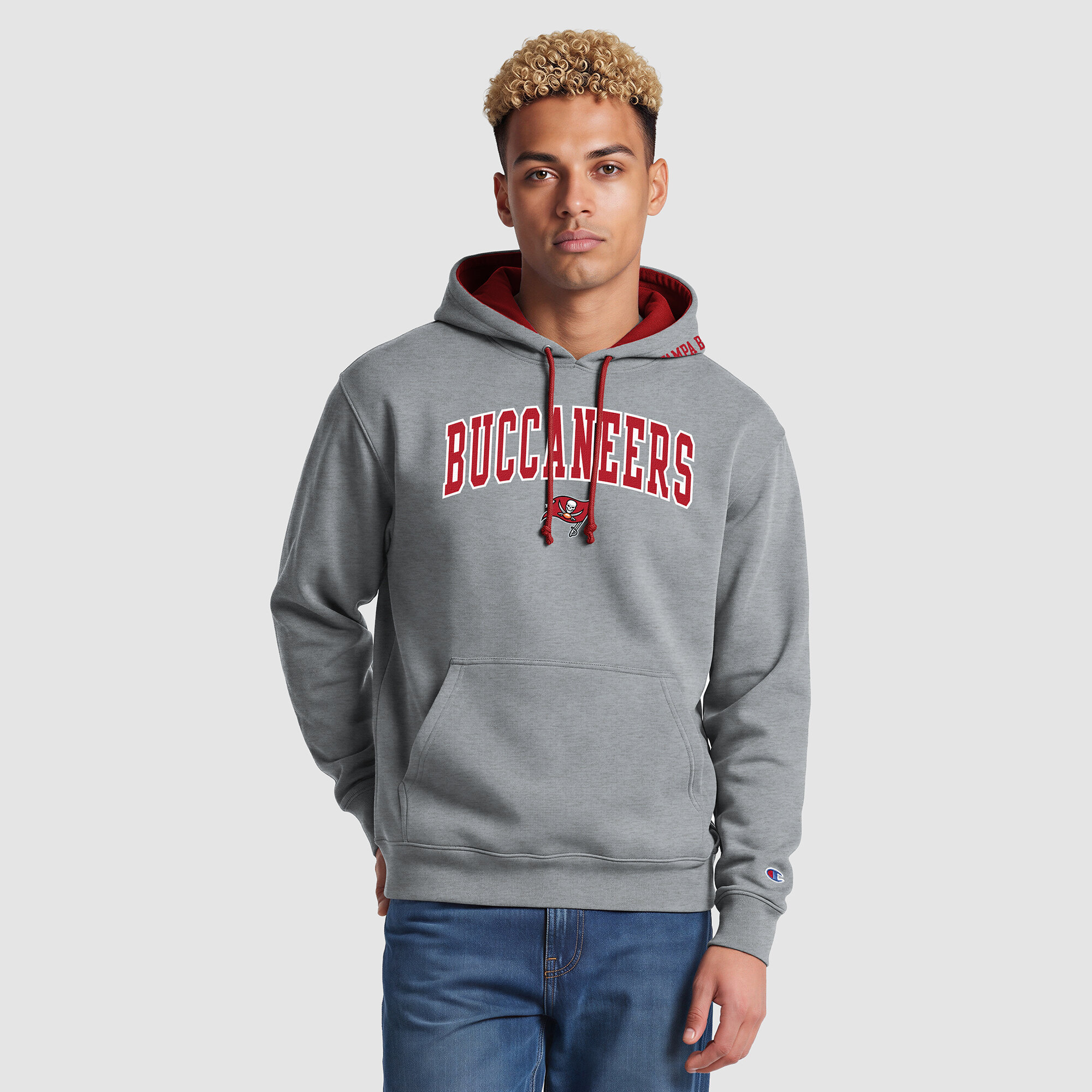 Men's Champion Heather Gray/Red Tampa Bay Buccaneers Contrast Hoodie